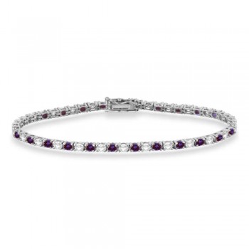 Alternating Diamond & Lab Alexandrite Eternity Tennis Bracelet 14K White Gold (4.42ct)