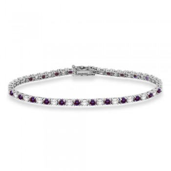 Alternating Diamond & Lab Alexandrite Eternity Tennis Bracelet 14K White Gold (5.15ct)