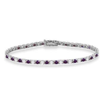 Alternating Diamond & Lab Alexandrite Eternity Tennis Bracelet 14K White Gold (5.15ct)