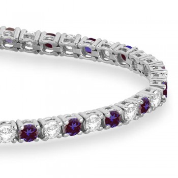 Alternating Diamond & Lab Alexandrite Eternity Tennis Bracelet 14K White Gold (5.15ct)