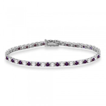 Alternating Diamond & Lab Alexandrite Eternity Tennis Bracelet 14K White Gold (6.14ct)