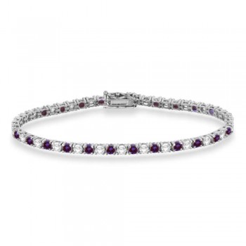 Alternating Diamond & Lab Alexandrite Eternity Tennis Bracelet 14K White Gold (6.14ct)