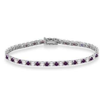 Alternating Diamond & Lab Alexandrite Eternity Tennis Bracelet 14K White Gold (8.37ct)