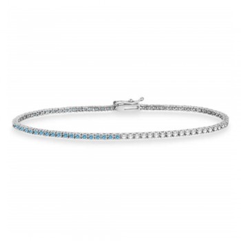 Diamond &  Aquamarine Eternity Tennis Bracelet 14K White Gold (2.03ct)
