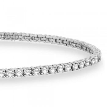 Diamond &  Aquamarine Eternity Tennis Bracelet 14K White Gold (2.03ct)