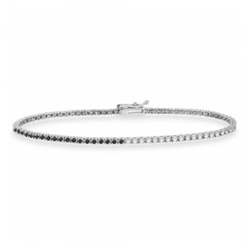 Diamond & Black Diamond Eternity Tennis Bracelet 14K White Gold (2.10ct)