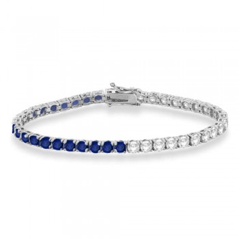 Lab Grown Diamond & Blue Sapphire Eternity Tennis Bracelet 14K White Gold (11.56ct)
