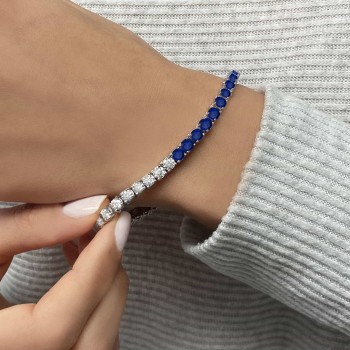 Lab Grown Diamond & Blue Sapphire Eternity Tennis Bracelet 14K White Gold (11.56ct)