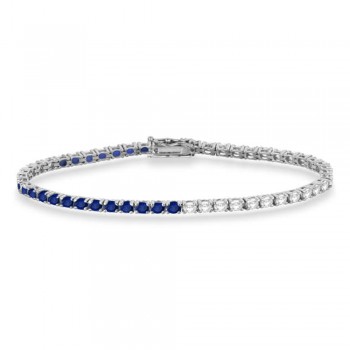 Diamond & Blue Sapphire Eternity Tennis Bracelet 14K White Gold (4.29ct)