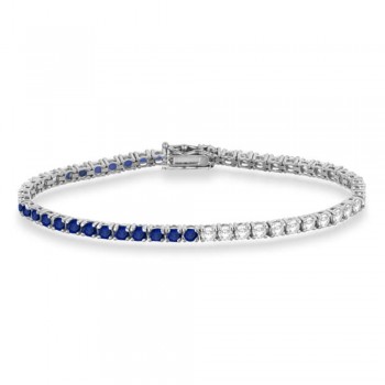 Lab Grown Diamond & Blue Sapphire Eternity Tennis Bracelet 14K White Gold (7.90ct)