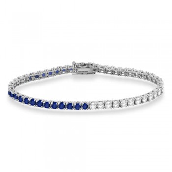 Diamond & Blue Sapphire Eternity Tennis Bracelet 14K White Gold (7.90ct)