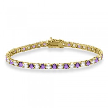 Alternating Diamond & Amethyst Eternity Bracelet 14K Yellow Gold (10.11ct)