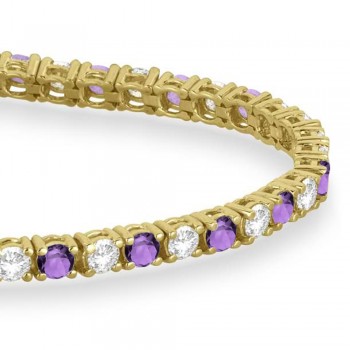 Alternating Diamond & Amethyst Eternity Bracelet 14K Yellow Gold (6.99ct)