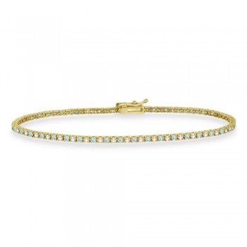 Alternating Diamond & Aquamarine Eternity Tennis Bracelet 14K Yellow Gold (0.97ct)