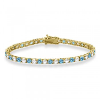 Alternating Diamond & Aquamarine Eternity Tennis Bracelet 14K Yellow Gold (10.11ct)