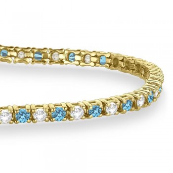 Alternating Diamond & Aquamarine Eternity Tennis Bracelet 14K Yellow Gold (2.81ct)