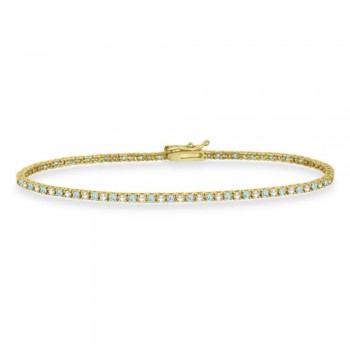 Alternating Diamond & Aquamarine Eternity Tennis Bracelet 14K Yellow Gold (2.03ct)