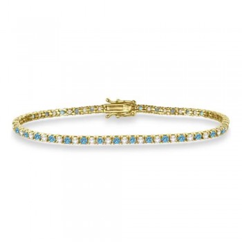 Alternating Diamond & Aquamarine Eternity Tennis Bracelet 14K Yellow Gold (3.73ct)