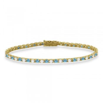 Alternating Diamond & Aquamarine Eternity Tennis Bracelet 14K Yellow Gold (4.43ct)