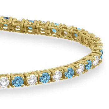 Alternating Diamond & Aquamarine Eternity Tennis Bracelet 14K Yellow Gold (4.43ct)