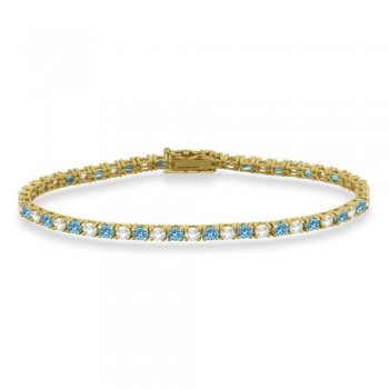 Alternating Diamond & Aquamarine Eternity Tennis Bracelet 14K Yellow Gold (5.36ct)