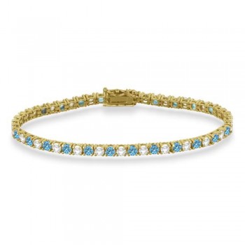 Alternating Diamond & Aquamarine Eternity Tennis Bracelet 14K Yellow Gold (7.22ct)