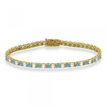 Alternating Diamond & Aquamarine Eternity Tennis Bracelet 14K Yellow Gold (8.37ct)