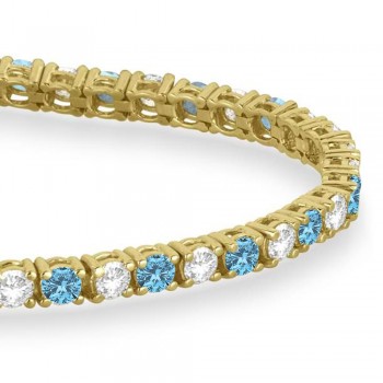 Alternating Diamond & Aquamarine Eternity Tennis Bracelet 14K Yellow Gold (8.37ct)