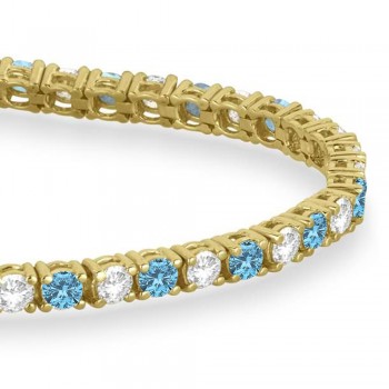 Alternating Diamond & Aquamarine Eternity Tennis Bracelet 14K Yellow Gold (7.22ct)