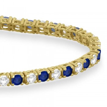 Alternating Diamond & Blue Sapphire Eternity Bracelet 14K Yellow Gold (8.37ct)