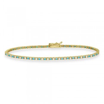 Alternating Diamond & Blue Topaz Eternity Tennis Bracelet 14K Yellow Gold (1.21ct)