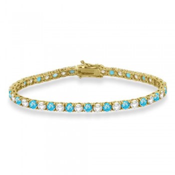 Alternating Diamond & Blue Topaz Eternity Tennis Bracelet 14K Yellow Gold (12.09ct)