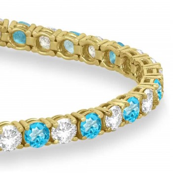 Alternating Diamond & Blue Topaz Eternity Tennis Bracelet 14K Yellow Gold (12.09ct)