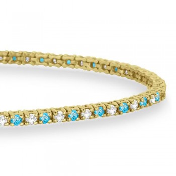 Alternating Diamond & Blue Topaz Eternity Tennis Bracelet 14K Yellow Gold (1.21ct)