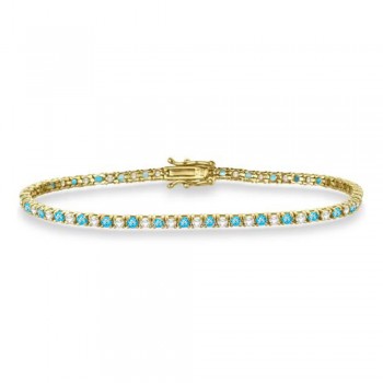 Alternating Diamond & Blue Topaz Eternity Tennis Bracelet 14K Yellow Gold (3.46ct)