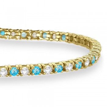 Alternating Diamond & Blue Topaz Eternity Tennis Bracelet 14K Yellow Gold (3.46ct)