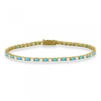 Alternating Diamond & Blue Topaz Eternity Tennis Bracelet 14K Yellow Gold (4.71ct)
