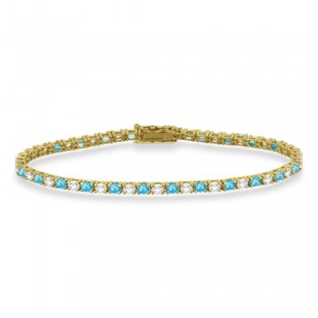 Alternating Diamond & Blue Topaz Eternity Tennis Bracelet 14K Yellow Gold (4.71ct)