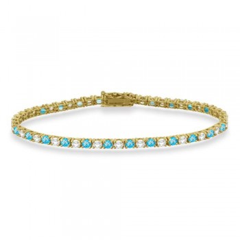 Alternating Diamond & Blue Topaz Eternity Tennis Bracelet 14K Yellow Gold (5.33ct)