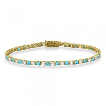 Alternating Diamond & Blue Topaz Eternity Tennis Bracelet 14K Yellow Gold (5.33ct)