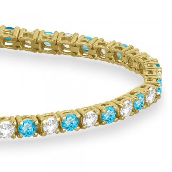 Alternating Diamond & Blue Topaz Eternity Tennis Bracelet 14K Yellow Gold (5.33ct)
