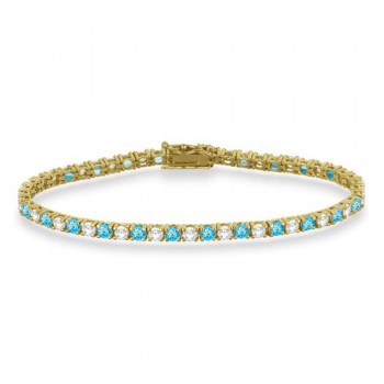 Alternating Diamond & Blue Topaz Eternity Tennis Bracelet 14K Yellow Gold (6.39ct)