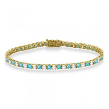 Alternating Diamond & Blue Topaz Eternity Tennis Bracelet 14K Yellow Gold (8.60ct)