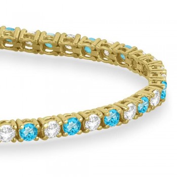Alternating Diamond & Blue Topaz Eternity Tennis Bracelet 14K Yellow Gold (8.60ct)