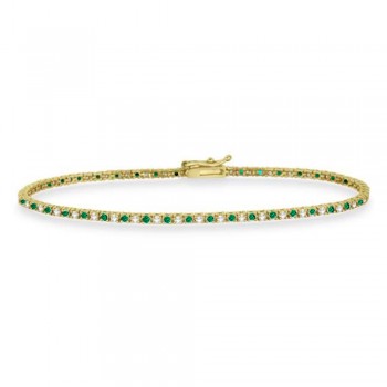 Alternating Diamond & Emerald Eternity Tennis Bracelet 14K Yellow Gold (0.97ct)