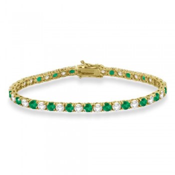 Alternating Diamond & Emerald Eternity Tennis Bracelet 14K Yellow Gold (10.11ct)