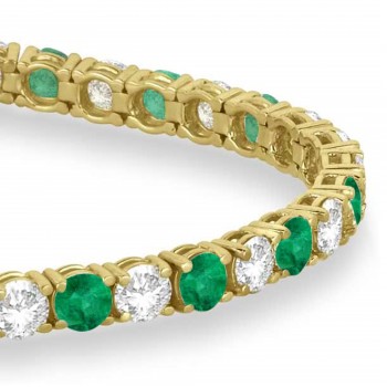 Alternating Diamond & Emerald Eternity Tennis Bracelet 14K Yellow Gold (10.11ct)