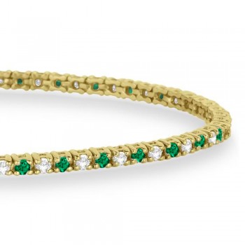Alternating Diamond & Emerald Eternity Tennis Bracelet 14K Yellow Gold (0.97ct)