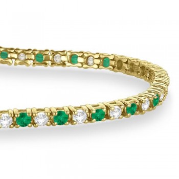 Alternating Diamond & Emerald Eternity Tennis Bracelet 14K Yellow Gold (2.90ct)