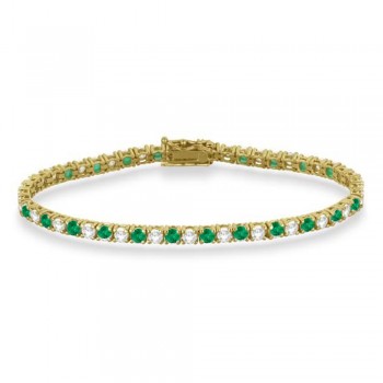 Alternating Diamond & Emerald Eternity Tennis Bracelet 14K Yellow Gold (8.37ct)